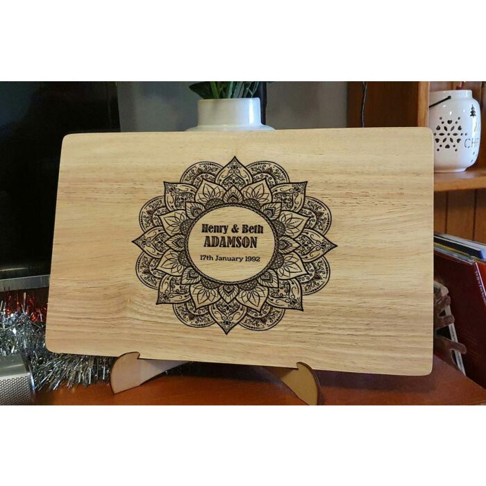 Personalised Rectangle Chopping Board - Floral Mandala with Name